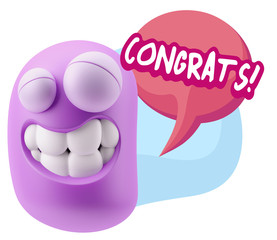 Fototapete - 3d Rendering Smile Character Emoticon Expression saying Congrats