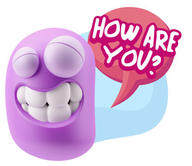 Fototapete - 3d Rendering Smile Character Emoticon Expression saying How Are