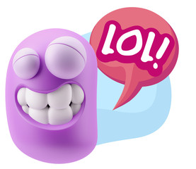 Fototapete - 3d Illustration Laughing Character Emoji Expression saying Lol w