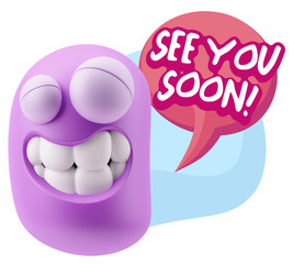 Wall Mural - 3d Rendering Smile Character Emoticon Expression saying See You