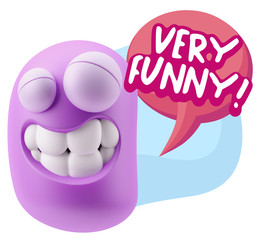 Fototapete - 3d Rendering Smile Character Emoticon Expression saying Very Fun