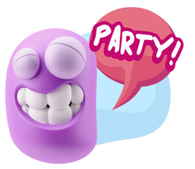 Fototapete - 3d Rendering Smile Character Emoticon Expression saying Party wi