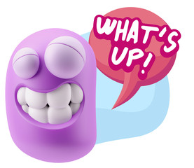 Fototapete - 3d Rendering Smile Character Emoticon Expression saying What'S U