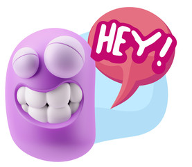 Fototapete - 3d Illustration Laughing Character Emoji Expression saying Hey w