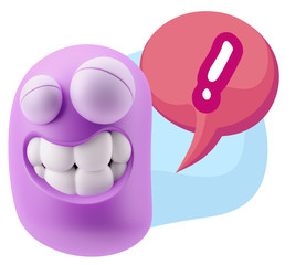 Fototapete - 3d Rendering Smile Character Emoticon Expression saying ! with C