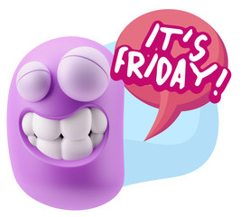 Fototapete - 3d Rendering Smile Character Emoticon Expression saying It's Fri