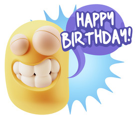 Fototapete - 3d Rendering Smile Character Emoticon Expression saying Happy Bi