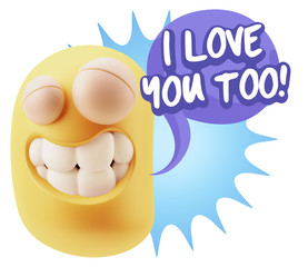 Fototapete - 3d Illustration Laughing Character Emoji Expression saying I Lov