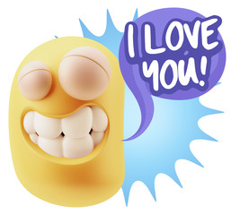 Fototapete - 3d Rendering Smile Character Emoticon Expression saying I Love Y