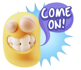 Canvas Print - 3d Illustration Laughing Character Emoji Expression saying Come