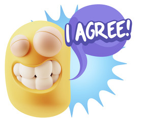 Fototapete - 3d Illustration Laughing Character Emoji Expression saying I Agr
