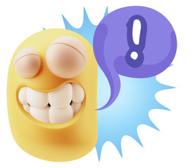Fototapete - 3d Rendering Smile Character Emoticon Expression saying ! with C