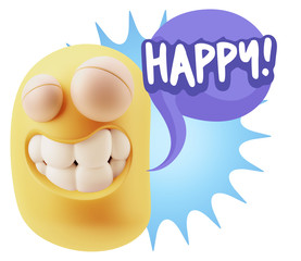 Fototapete - 3d Rendering Smile Character Emoticon Expression saying Happy wi