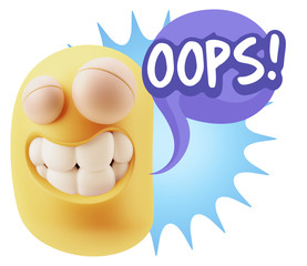 Fototapete - 3d Rendering Smile Character Emoticon Expression saying Oops wit