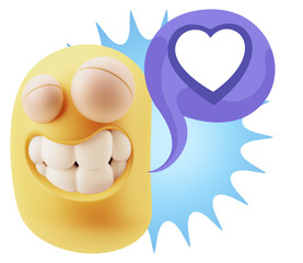 Wall Mural - 3d Rendering Smile Character Emoticon Expressing Love with a Hea