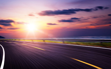 empty highway, dramatic sky. motion blur .