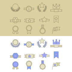 Wall Mural - medal and winner icon set, blank label of first place, flag, star of flat design style, vector illus