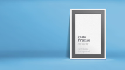 Aufkleber - Vector, Blank Photo Frame in blue studio room, Template mock up for display or montage of your content,Business presentation backdrop, 16:9 ratio background