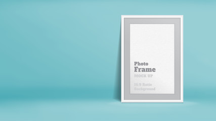 Aufkleber - Vector, Blank Photo Frame in pastel turquoise studio room, Template mock up for display or montage of your content,Business presentation backdrop, 16:9 ratio background