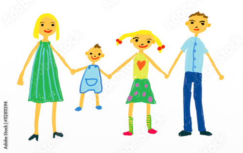 Kinderzeichnung Familie Illustration Stock | Adobe Stock