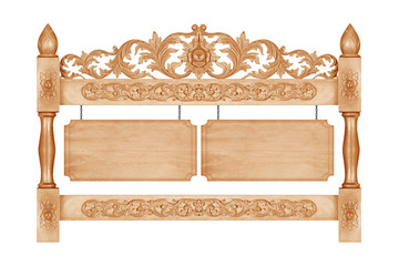 Wall Mural - Pattern of flower carved frame with wooden sign hanging on a cha