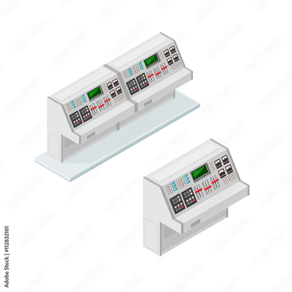 Isometric vector illustration of an industrial control panel. Analog ...