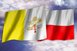 Flags of Poland and Vatican over clouds