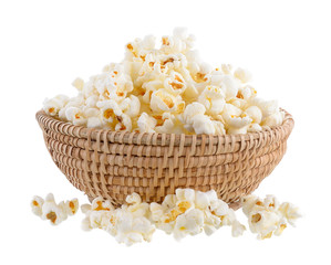 popcorn in basket isolated on white background