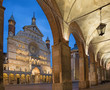 Cremona - The cathedral  Assumption of the Blessed Virgin Mary  and the portico of the Town hall at dusk.