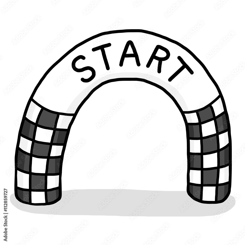 start gate / cartoon vector and illustration, grayscale, hand drawn style, isolated on white background.