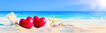 Couple Of Hearts On Tropical Beach - Romantic Holiday
