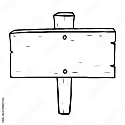 wooden placard / cartoon vector and illustration, black and white, hand