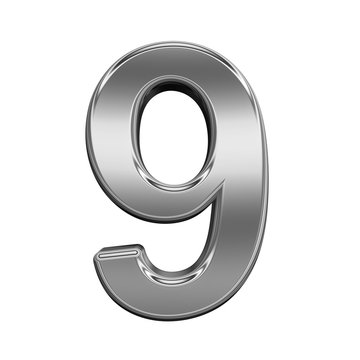 One digit from titanium alphabet set, isolated on white. 3D illustration.