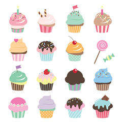 Cute cupcakes set. Birthday stickers.