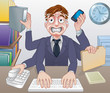 Stressed Overworked Multitasking Business Man