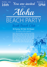 Day Beach Poster For Hawaiian Party With Hibiscus Flower