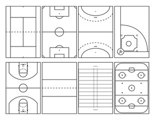 Popular sport courts outlines, view from top