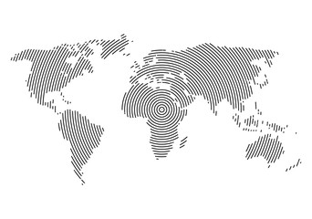 3d abstract world map planet, lines, global radial halftone concept