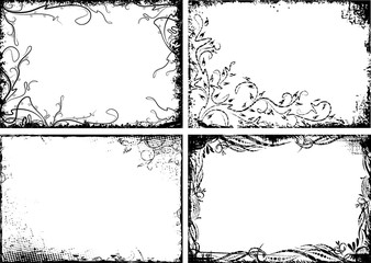 Fototapete - Set of four black floral frames in grunge style
