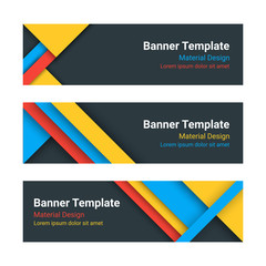 Wall Mural - Material design banners. Set of modern colorful horizontal vector banners, page headers. Can be used as a trendy business template or in a web design. Vector illustration.
