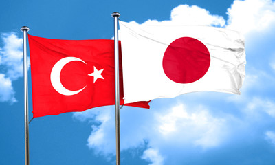 Wall Mural - Turkey flag with Japan flag, 3D rendering