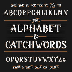 Poster - Vintage alphabet vector font with catchwords. Ornate letters and catchwords the, for, a, from, with, by etc. Vector typography for labels, headlines, posters etc.