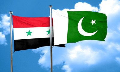 Syria flag with Pakistan flag, 3D rendering