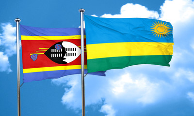 Swaziland flag with rwanda flag, 3D rendering