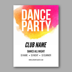 Wall Mural - Dance Party Poster Template. Night Dance Party flyer.  Club party design template on dark colorful background. Dance party watercolor background.