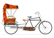 Cartoon Indian Rickshaw On A White Background. Flat Vector
