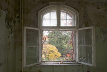 An Open Window In An Abandoned Building, Beelitz-Heilstaetten, Germany