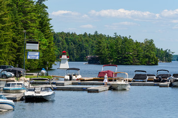 Marina with lighthouse in Muskoka, Ontario