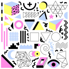 Wall Mural - memphis style design elements set