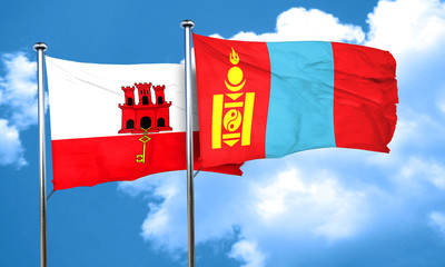 gibraltar flag with Mongolia flag, 3D rendering